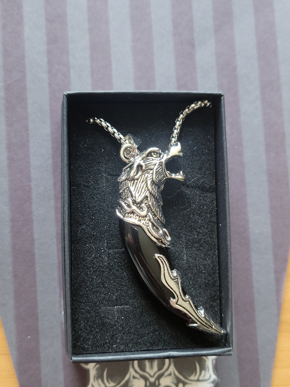 💀NEW💀Stainless Steel Wolf Tooth Pendant Necklace - Black Accent